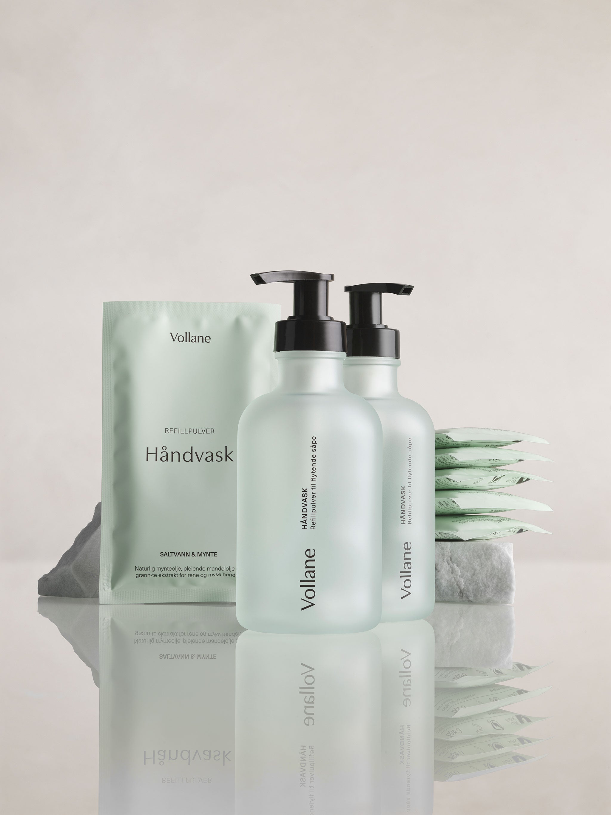 2 Glassflasker + 6 Refillpulver